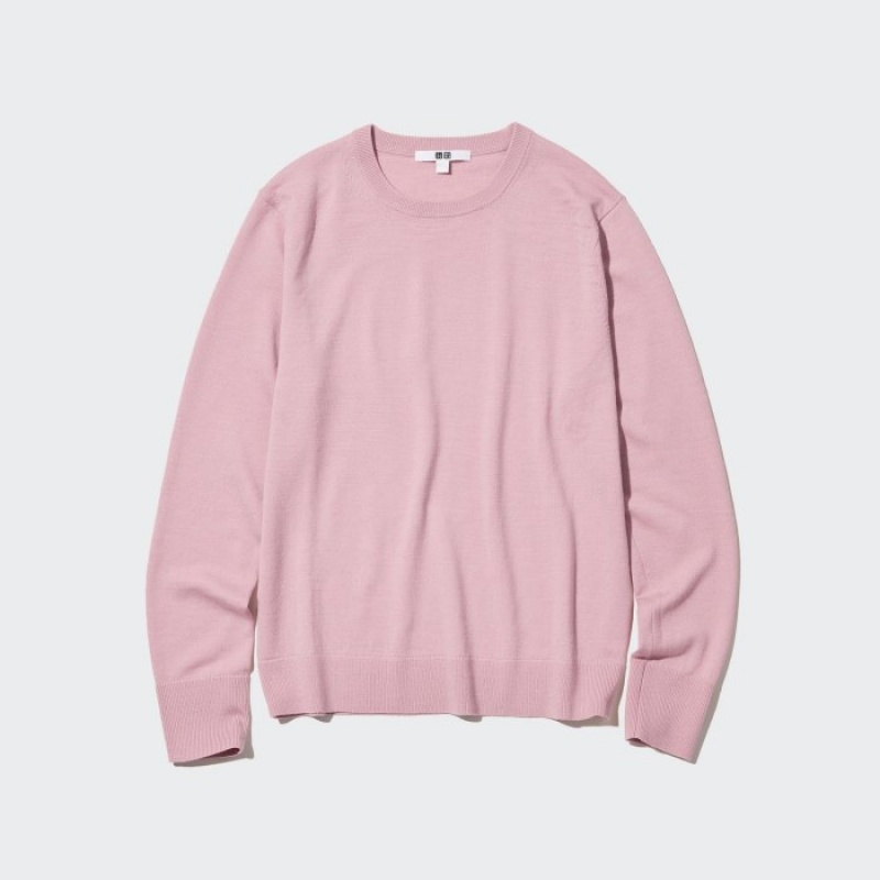 Women Uniqlo Extra Fine Merino Crew Neck Long-Sleeve Sweaters Red | 648741