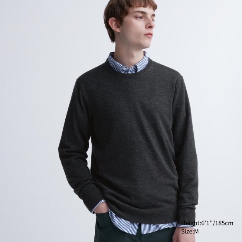 Women Uniqlo Extra Fine Merino Crew Neck Long-Sleeve Sweaters Grey | 734350