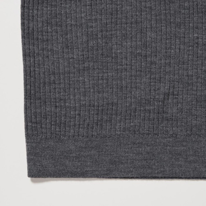 Women Uniqlo Extra Fine Merino Ribbed Mock Neck Half-Sleeve Sweaters Grey | 1853962