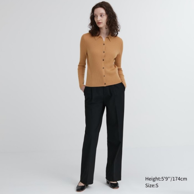 Women Uniqlo Extra Fine Merino Ribbed Polo Cardigan Red | 7949612