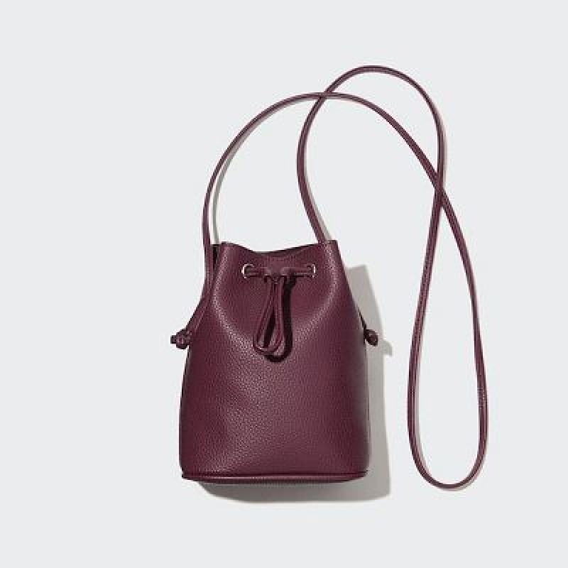Women Uniqlo Faux-Leather Drawstring Mini Crossbody Bags Burgundy | 1285199