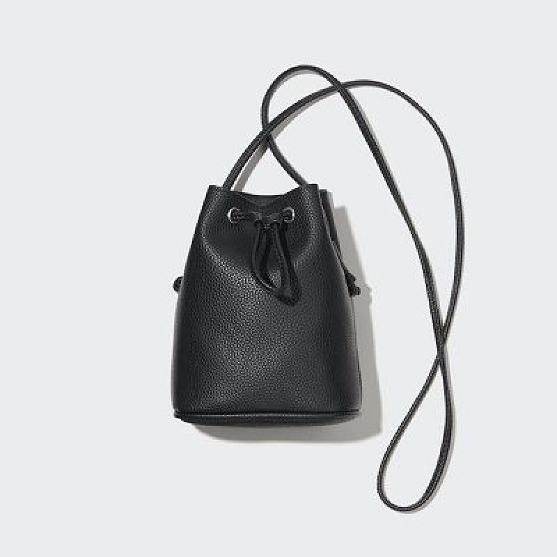 Women Uniqlo Faux-Leather Drawstring Mini Crossbody Bags Black | 3905357