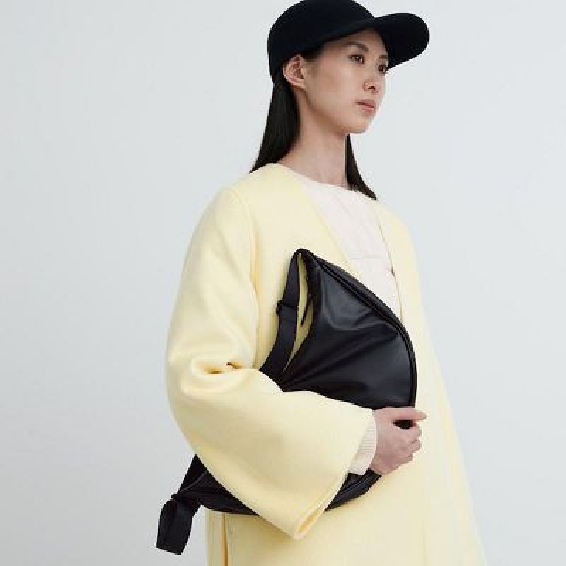 Women Uniqlo Faux Leather Round Crossbody Bags Black | 9503528
