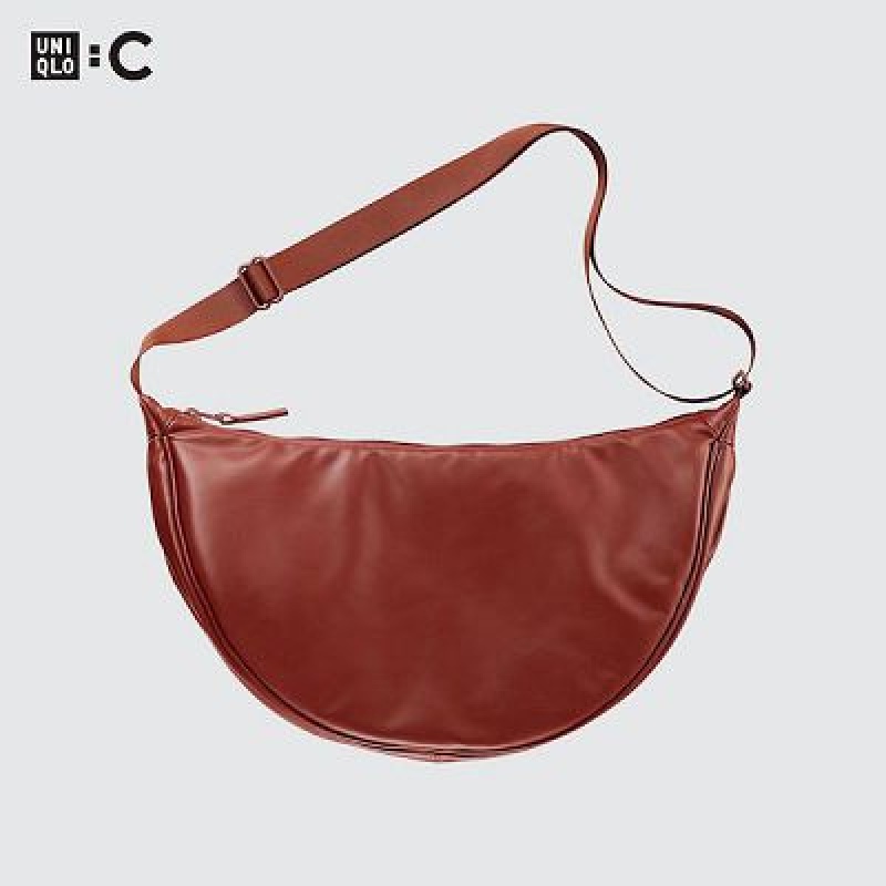 Women Uniqlo Faux Leather Round Crossbody Bags Orange | 6678296
