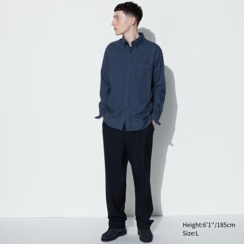 Women Uniqlo Flannel Casual Shirts Navy | 881730