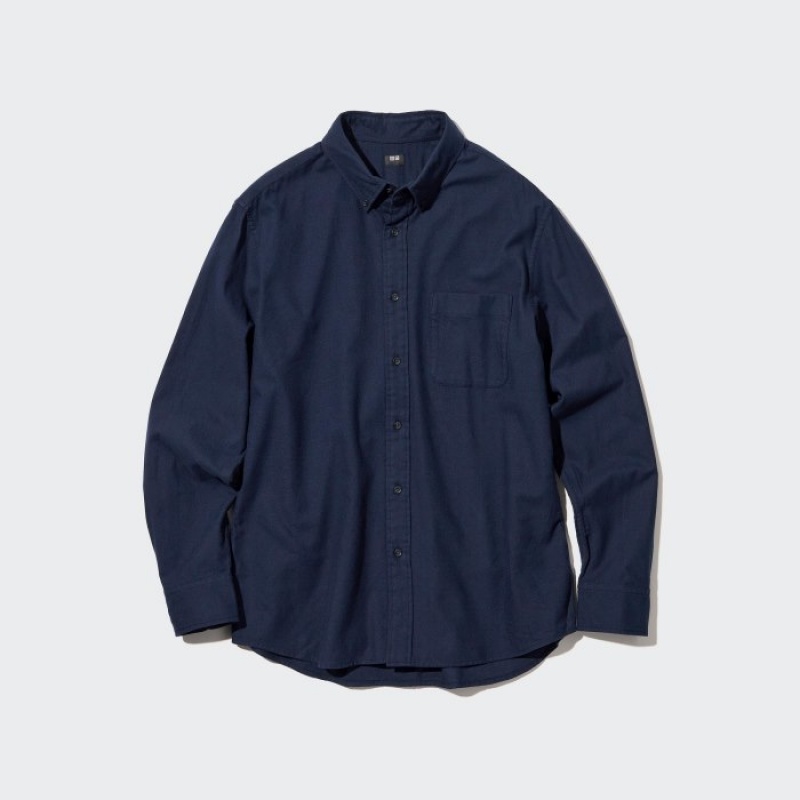 Women Uniqlo Flannel Casual Shirts Navy | 881730