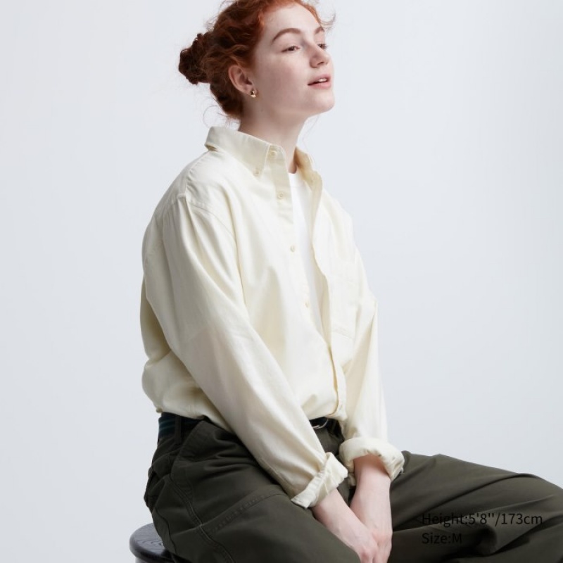Women Uniqlo Flannel Casual Shirts White | 8074948