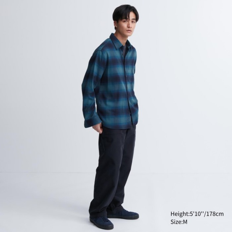 Women Uniqlo Flannel Checked Casual Shirts Blue | 9867053