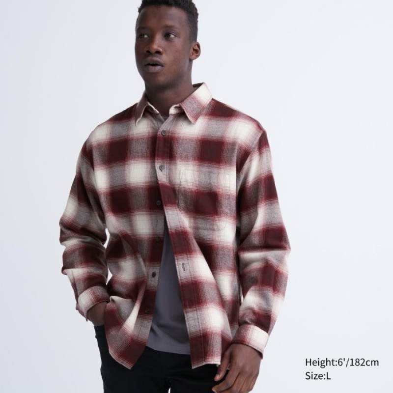Women Uniqlo Flannel Checked Casual Shirts Red | 6173963