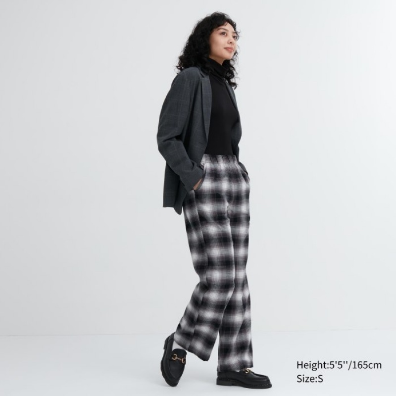 Women Uniqlo Flannel Checked Lounge Pants Grey | 5423571