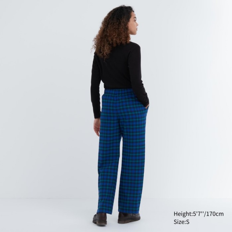 Women Uniqlo Flannel Checked Lounge Pants Blue | 4301532