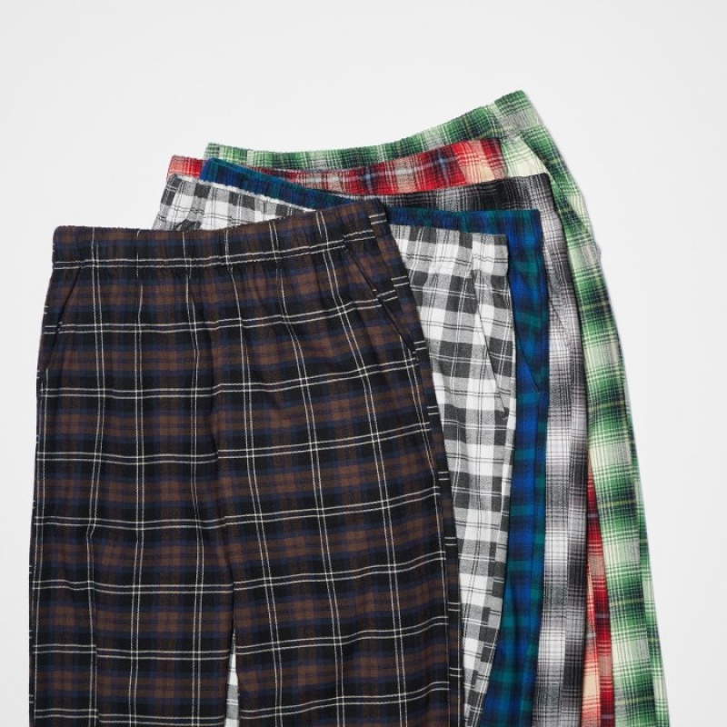 Women Uniqlo Flannel Checked Lounge Pants Blue | 4301532