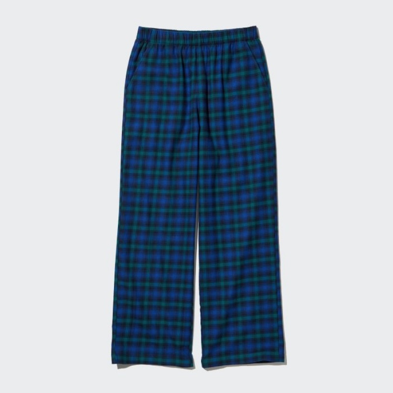 Women Uniqlo Flannel Checked Lounge Pants Blue | 4301532