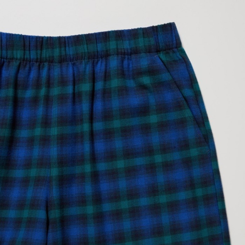 Women Uniqlo Flannel Checked Lounge Pants Blue | 4301532