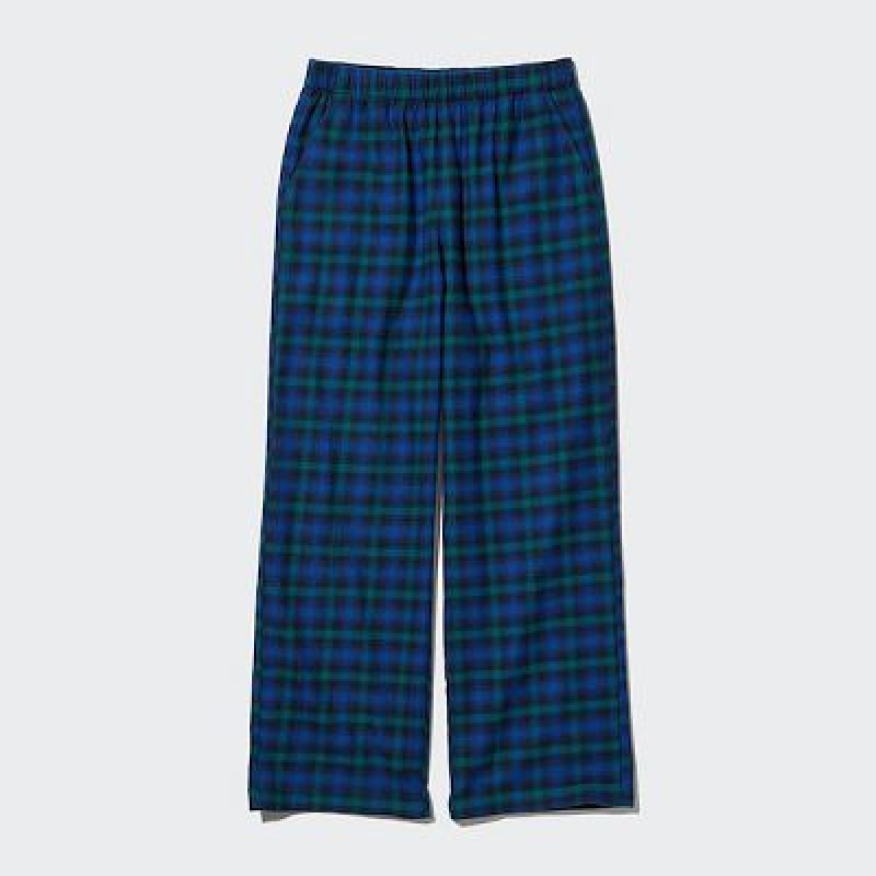 Women Uniqlo Flannel Checked Pants Blue | 3980534