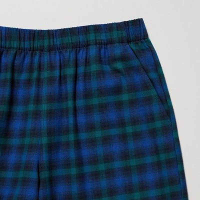 Women Uniqlo Flannel Checked Pants Blue | 3980534