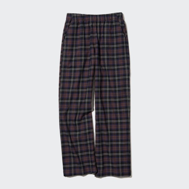 Women Uniqlo Flannel Checked Pants Brown | 6919645
