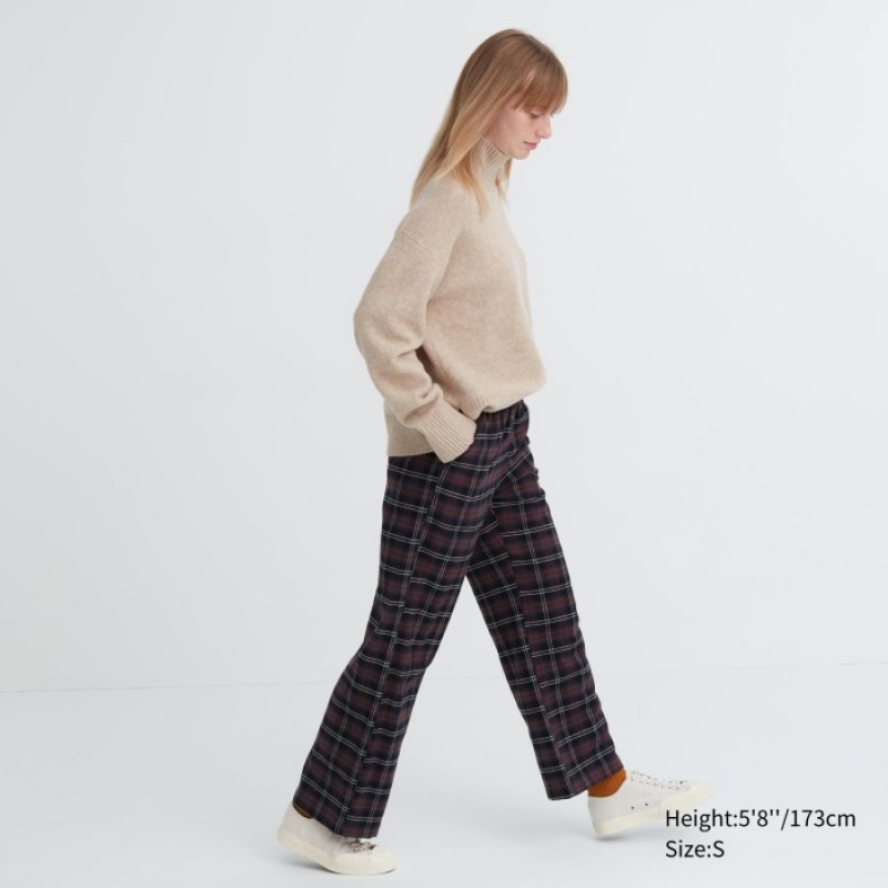 Women Uniqlo Flannel Checked Pants Brown | 6919645