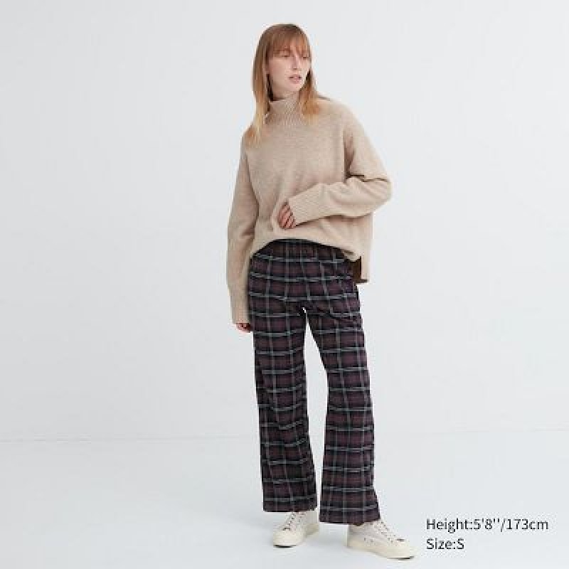 Women Uniqlo Flannel Checked Pants Brown | 766449