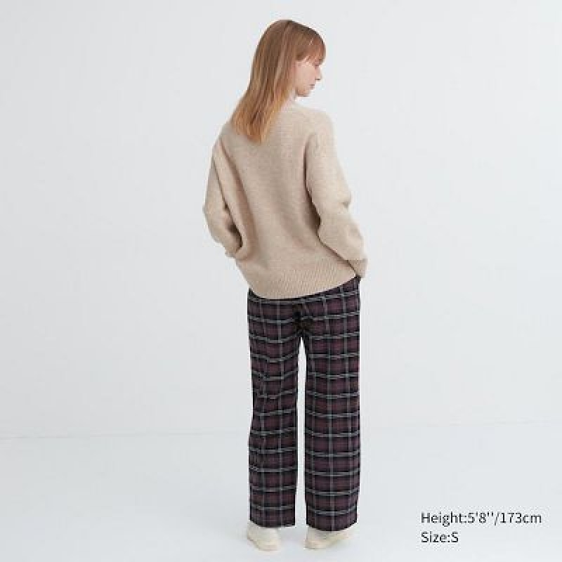 Women Uniqlo Flannel Checked Pants Brown | 766449
