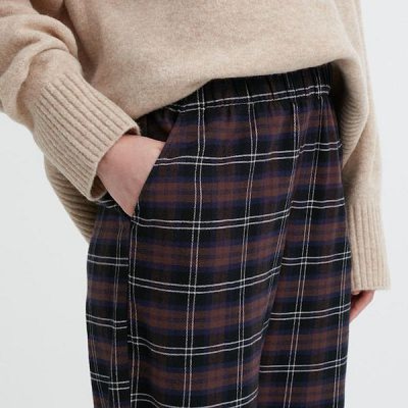 Women Uniqlo Flannel Checked Pants Brown | 766449
