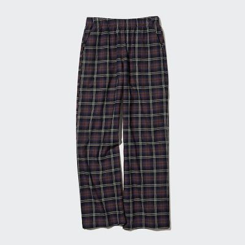 Women Uniqlo Flannel Checked Pants Brown | 766449
