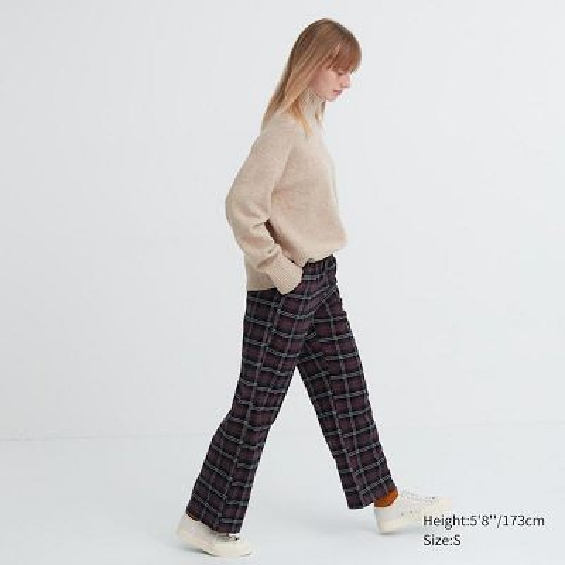 Women Uniqlo Flannel Checked Pants Brown | 766449