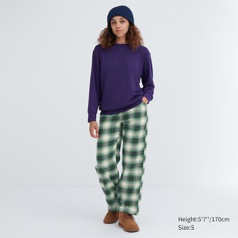 Women Uniqlo Flannel Checked Pants Green | 4402142