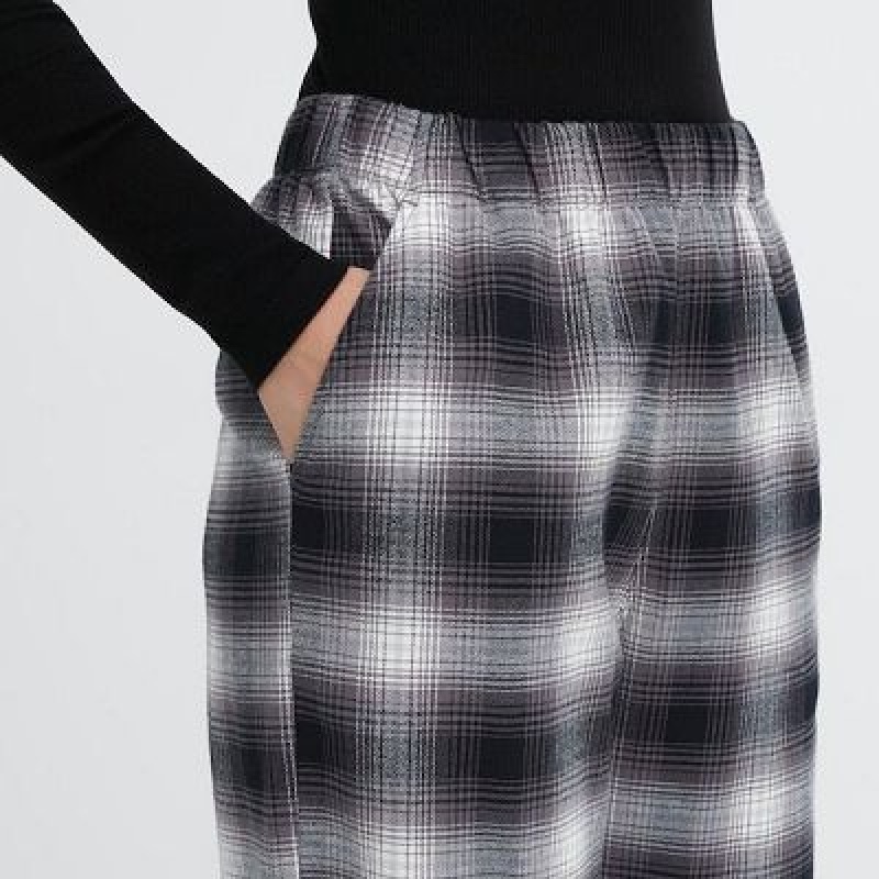 Women Uniqlo Flannel Checked Pants Grey | 5562