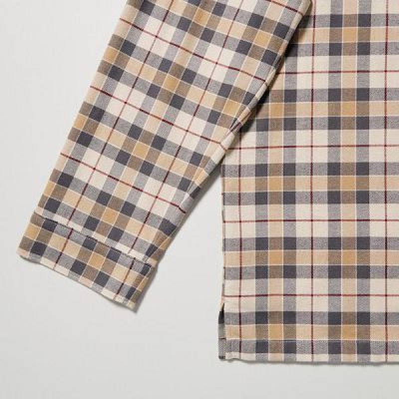 Women Uniqlo Flannel Long-Sleeve Pajamas Beige | 8180902