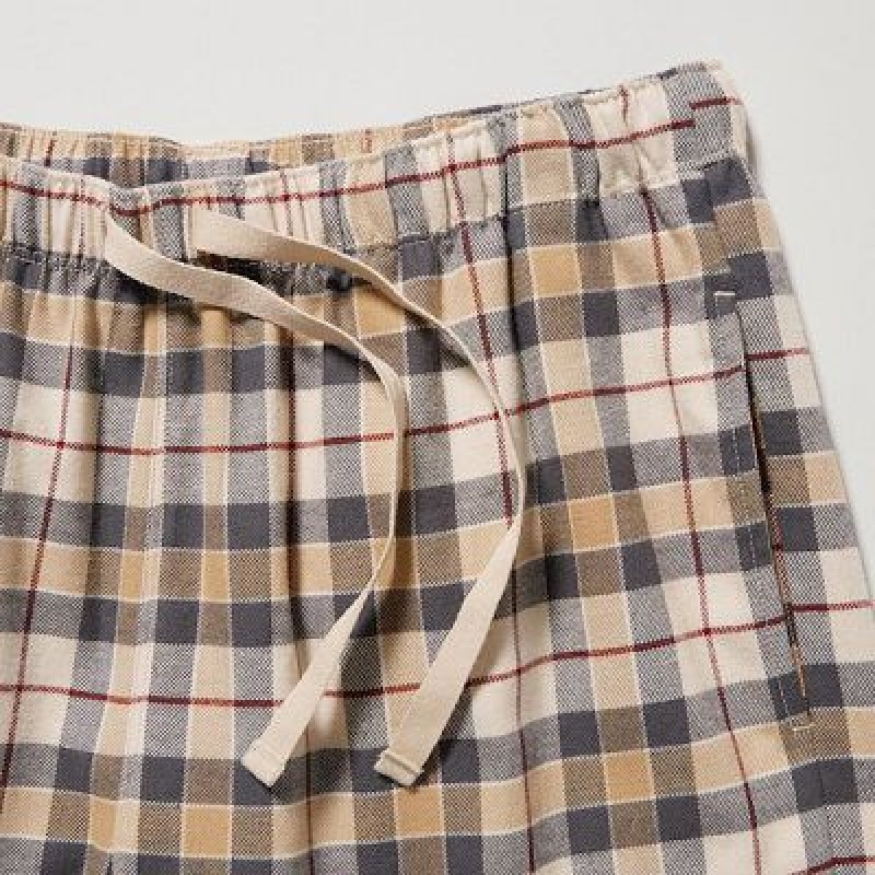 Women Uniqlo Flannel Long-Sleeve Pajamas Beige | 8180902