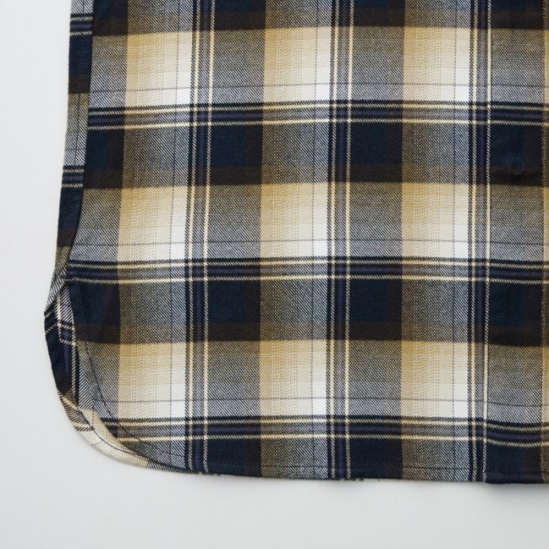 Women Uniqlo Flannel Long-Sleeve Shirts Beige | 3143828