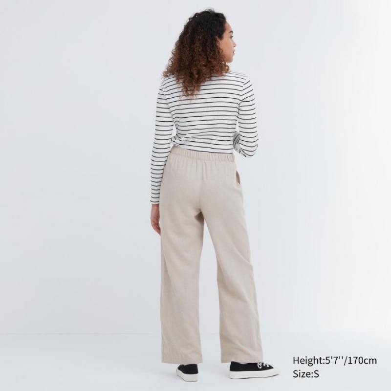 Women Uniqlo Flannel Lounge Pants Beige | 6968163