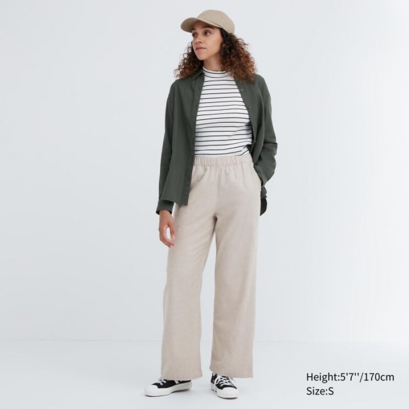 Women Uniqlo Flannel Lounge Pants Beige | 6968163