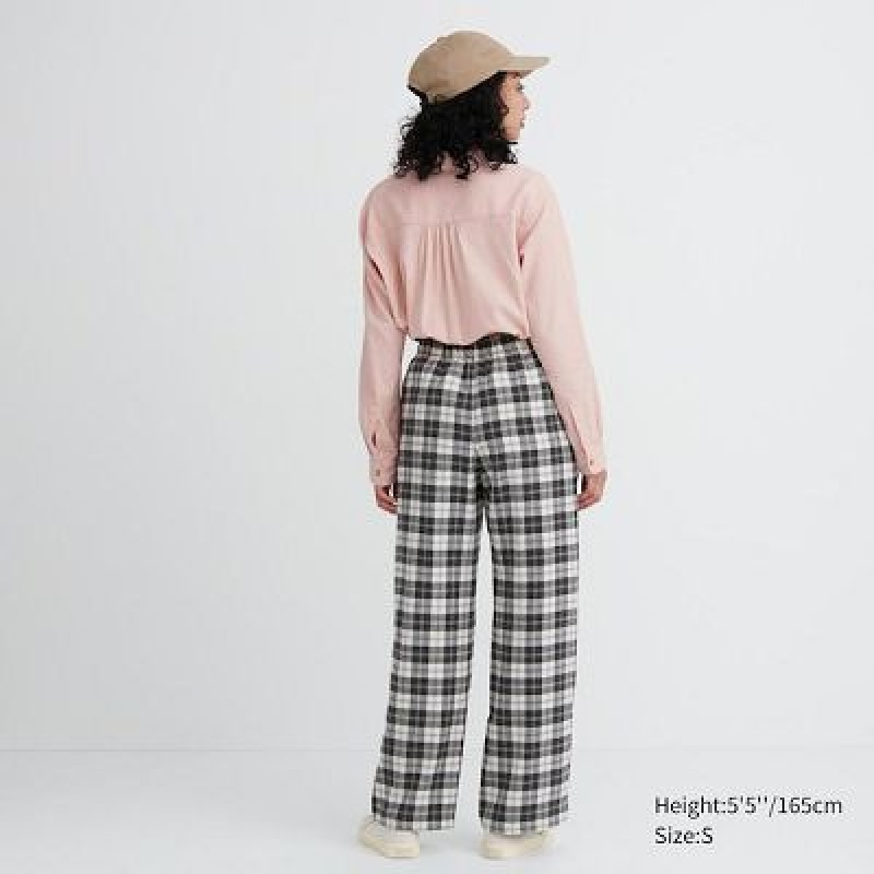 Women Uniqlo Flannel Pants Black | 4491195