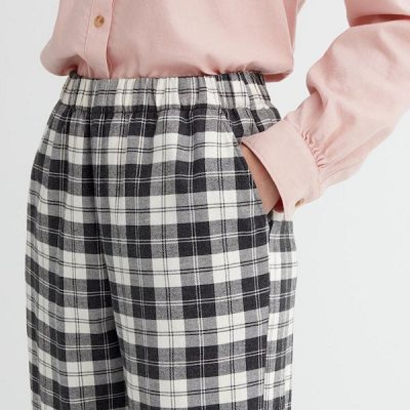 Women Uniqlo Flannel Pants Black | 4491195