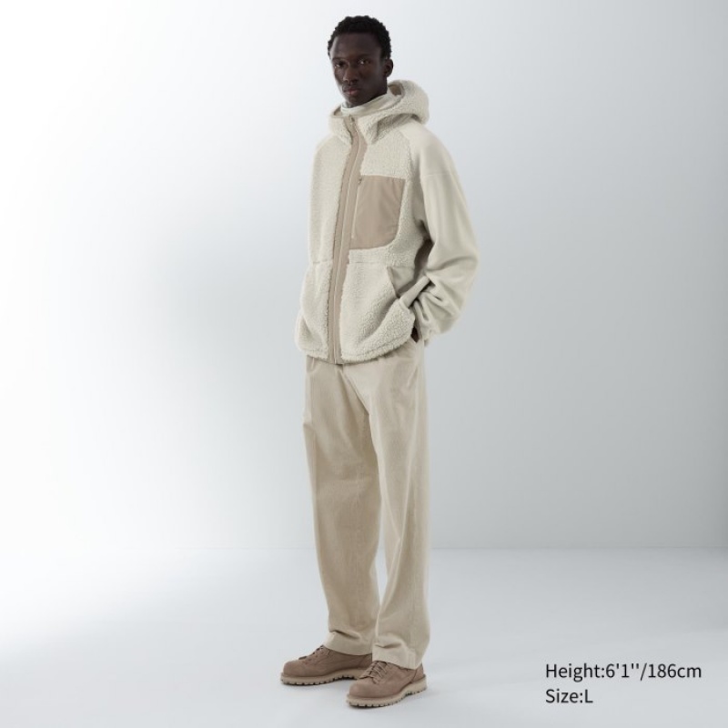 Women Uniqlo Fleece Full-Zip Long-Sleeve Hoodie White | 3584652