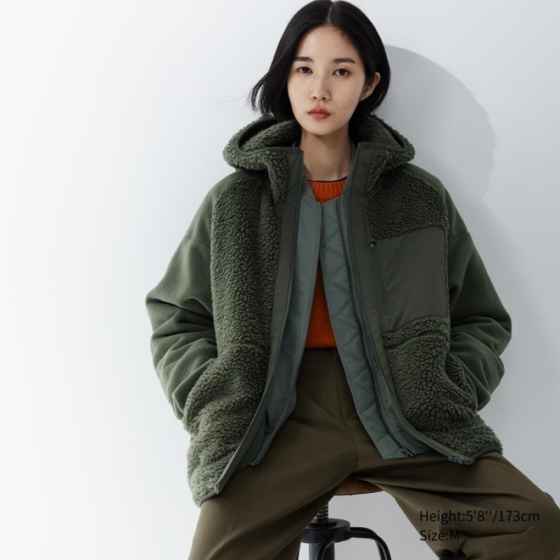 Women Uniqlo Fleece Full-Zip Long-Sleeve Hoodie Green | 6580937