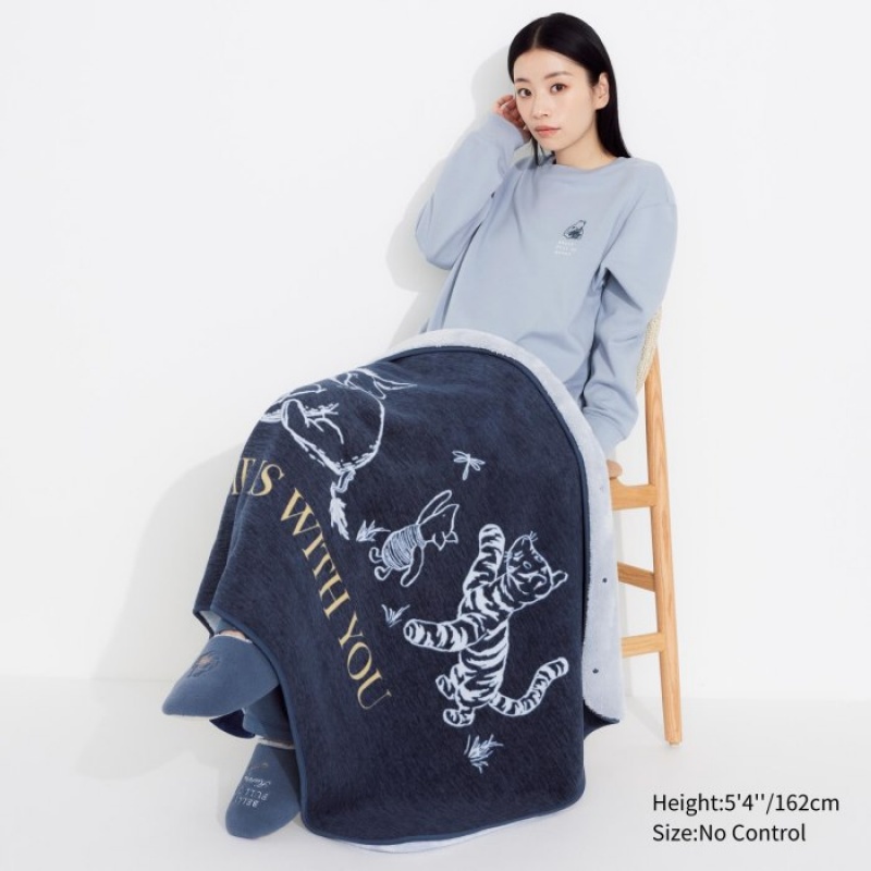 Women Uniqlo Fleece Reversible Blanket Blue | 6402188