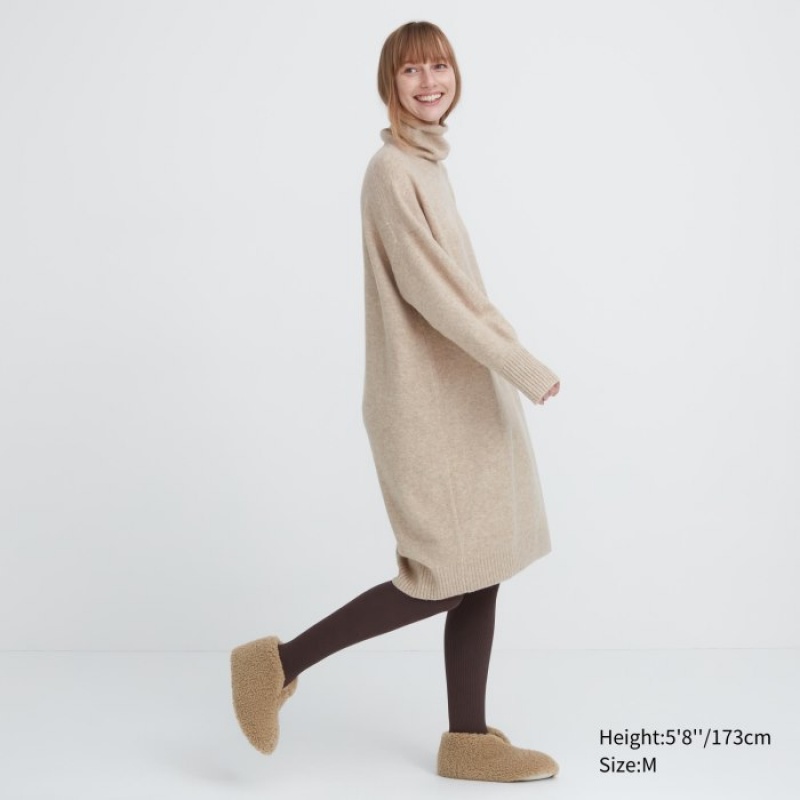 Women Uniqlo Fleece Room Shoes Faux Shearling Fleece Slippers Beige | 8654139