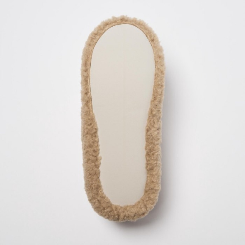 Women Uniqlo Fleece Room Shoes Faux Shearling Fleece Slippers Beige | 8654139