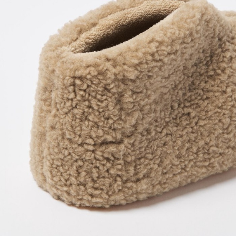 Women Uniqlo Fleece Room Shoes Faux Shearling Fleece Slippers Beige | 8654139