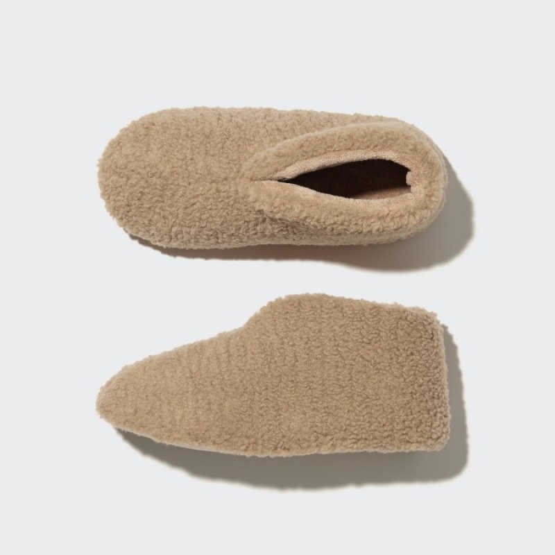 Women Uniqlo Fleece Room Shoes Faux Shearling Fleece Slippers Beige | 8654139