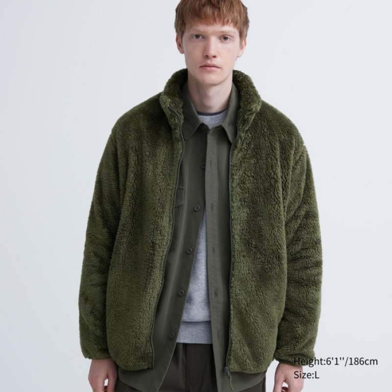 Women Uniqlo Fluffy Yarn Full-Zip Fleece Olive | 8107104