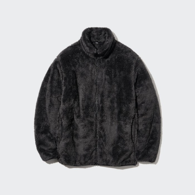 Women Uniqlo Fluffy Yarn Full-Zip Fleece Black | 986772