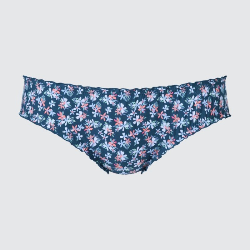 Women Uniqlo Frilled Mid-Rise Briefs Blue | 6458531