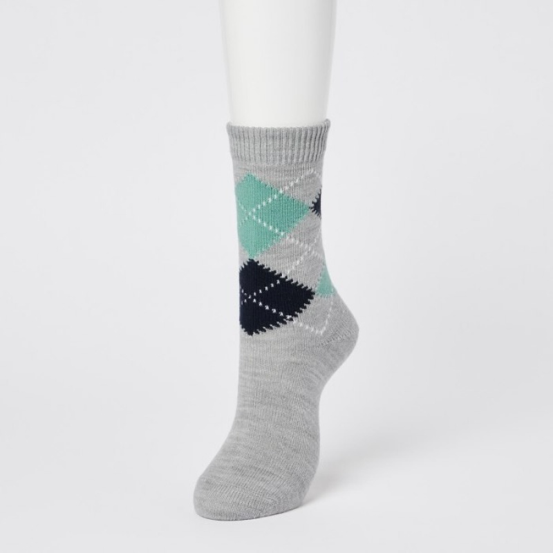 Women Uniqlo HEATTECH Argyle Socks Grey | 9379446