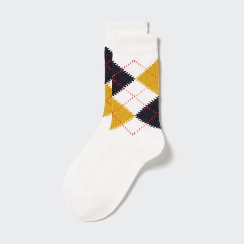 Women Uniqlo HEATTECH Argyle Socks White | 2988403