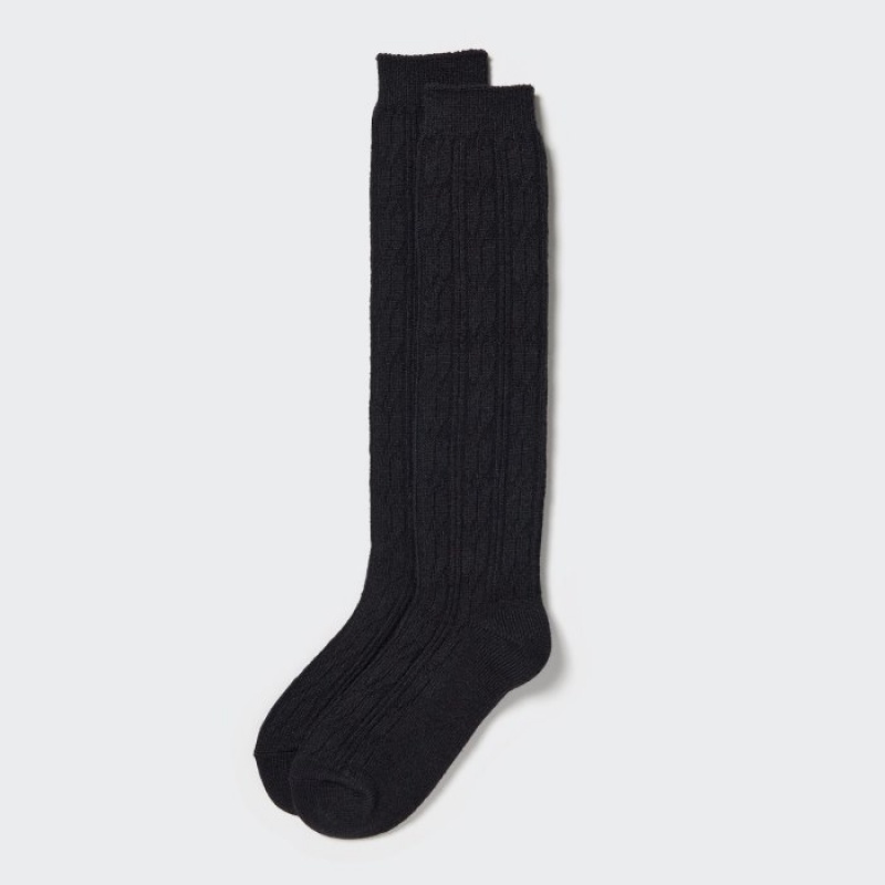 Women Uniqlo HEATTECH Cable Knee-High Socks Black | 6011960