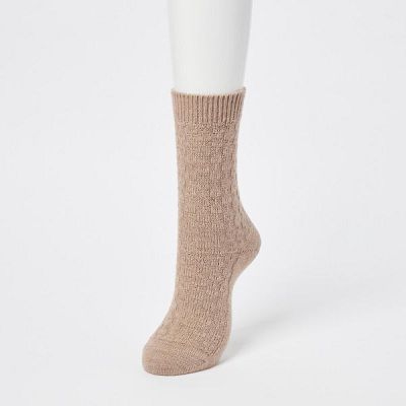 Women Uniqlo HEATTECH Cable Socks Beige | 4779055